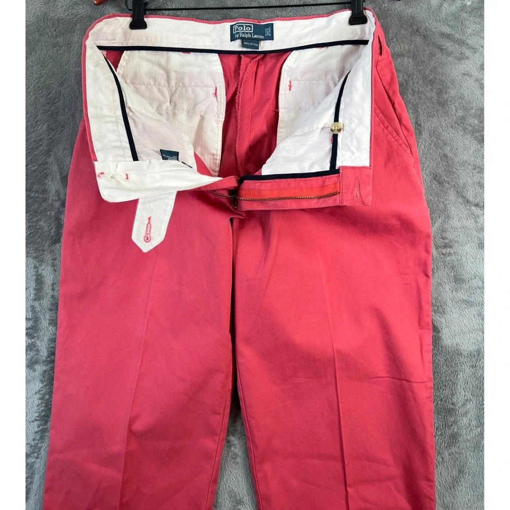 VINTAGE Ralph Lauren Polo Pants Mens 35X30 Pink Chino Nantucket Trousers Classic